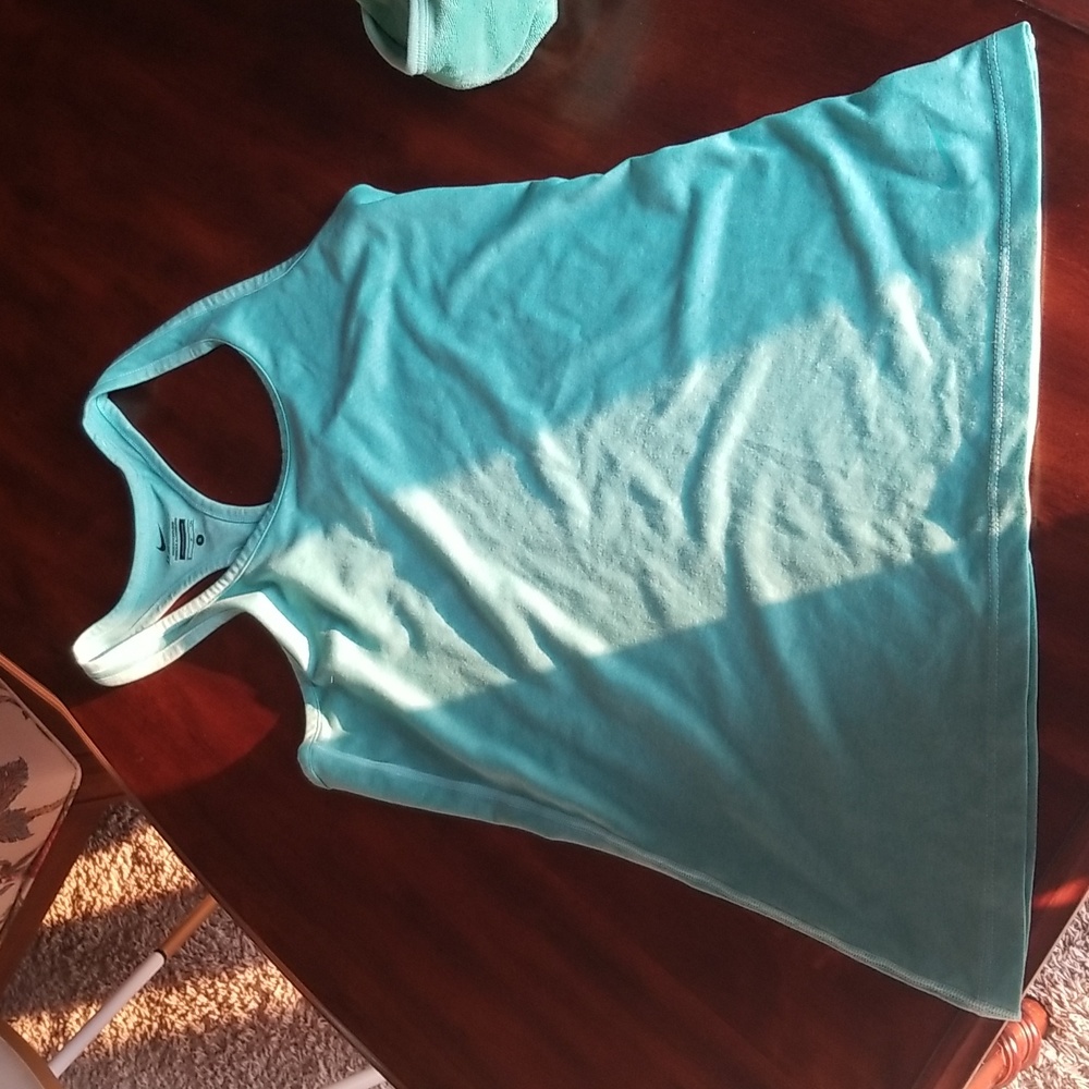 Nike Dri Fit Racer Back Tank Top light blue green shade